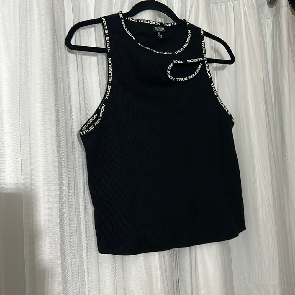 Vintage True Religion Women’s T-Shirt/ Tank Top with Trendy Slit Across Shoulder